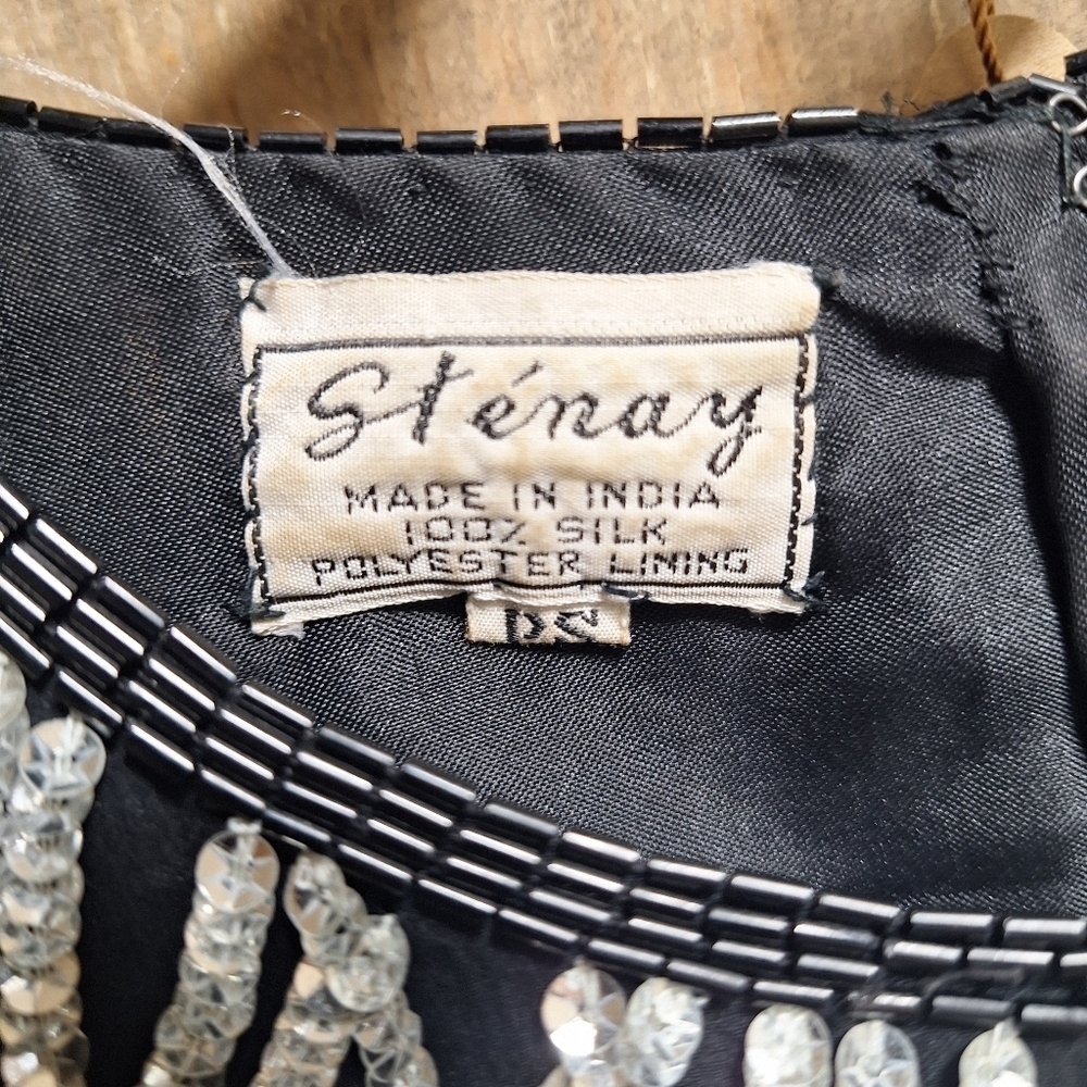 A vintage Stenay silk top with sequines in a ladies' size petite small. - Picture 2 of 7